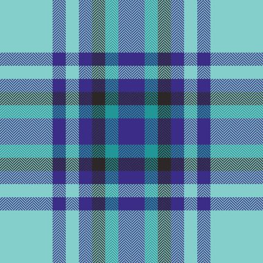 Düz ekose tartan denetimi arkaplan desenli, gök mavisi ve çivit renklerinde vektör kumaş desenli..