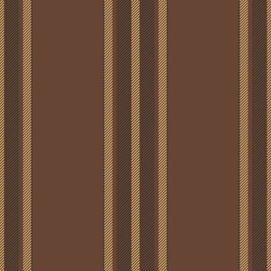 Turuncu ve koyu renklerde desenli dikey doku çizgilerine sahip kumaş arka plan tekstilinin kusursuz çizgili vektörü.