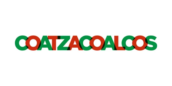 墨西哥徽章上的Coatzacochos 用于印刷和网络 设计以几何风格为特色 用现代字体的粗体字体表示矢量图解 白色背景上孤立的图形化标语字母 — 图库矢量图片