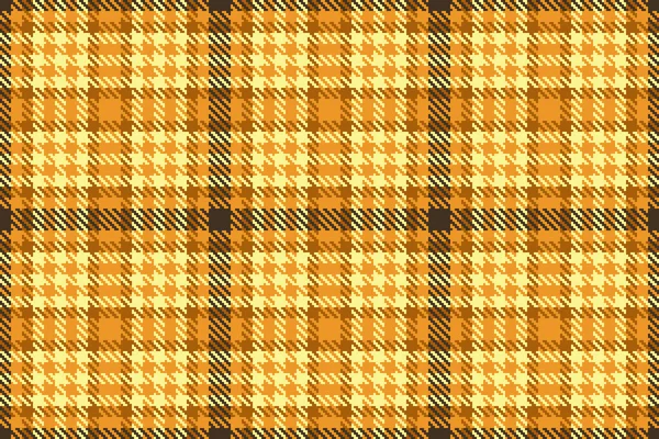 オレンジ色と黄色のベクターテクスチャ背景生地を使用したタータンのシームレスチェックのプレーステキスタイルパターン — ストックベクタ