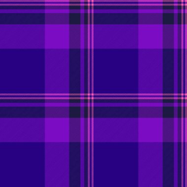 Arkaplan desenli ekose kumaşlı, çivit ve mor renklerde kontrol desenli tartanın kusursuz tekstil vektörü.