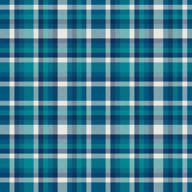 Cyan ve beyaz renklerde desensiz tartan desenli tekstil kumaş vektörünün arka plan ekoseli kontrolü.