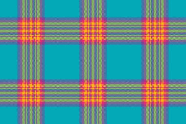 Tartan desenli arkaplan ekosisteminin kusursuz vektör kontrolü. Cyan ve pembe renkli tekstil kumaşı..
