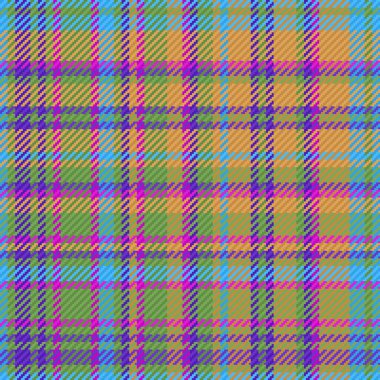 Yeşil ve turuncu renklerde ekose kumaş dikişsiz arkaplanı olan kumaş dokusunun vektör tartan deseni.