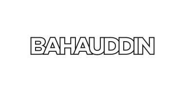 Bahauddin, Pakistan ambleminde basılı ve internetin simgesi. Tasarım, modern yazı tipinde cesur tipografiye sahip geometrik stil, vektör illüstrasyonuna sahiptir. Beyaz arkaplanda izole edilmiş grafiksel slogan harfleri.