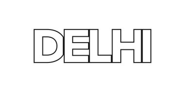 Delhi, Hindistan 'da basılı ve internetin amblemi. Tasarım, modern yazı tipinde cesur tipografiye sahip geometrik stil, vektör illüstrasyonuna sahiptir. Beyaz arkaplanda izole edilmiş grafiksel slogan harfleri.