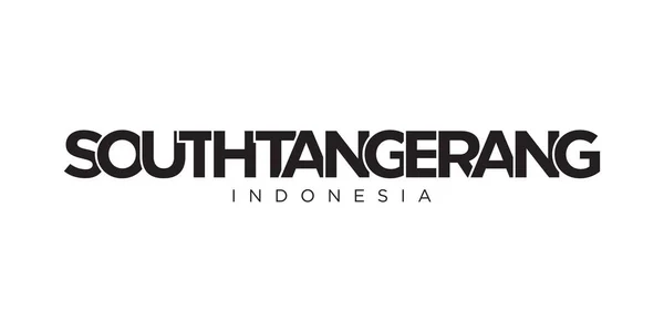 인도네시아의 사우스 탕게랑 South Tangerang 상징입니다 디자인은 기하학적 스타일 글꼴의 — 스톡 벡터
