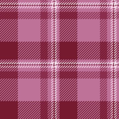 Pembe ve kırmızı renklerde kumaş arka plan vektörünü kontrol eden tekstil tartan deseninin kusursuz ekoseli dokusu.