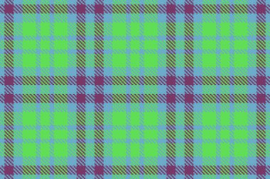 Cyan ve yeşil renklerde tartan dikişsiz tekstil arkaplanı olan vektör dokusu ekoseli kumaş denetimi.