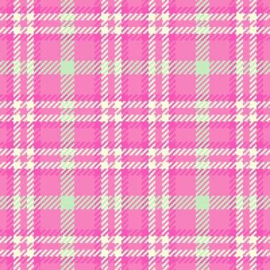 Ekoseli arkaplan desenli tartan desenli, kumaş kontrollü, Pers pembesi ve açık sarı renklerde tekstil vektörü..