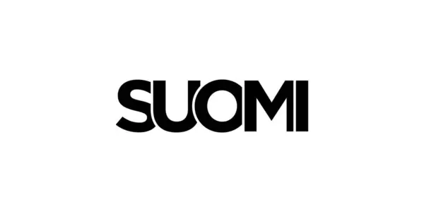 Suomi Έμβλημα Για Εκτύπωση Και Web Χαρακτηριστικά Σχεδιασμού Γεωμετρικό Στυλ — Διανυσματικό Αρχείο