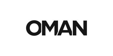 Yazı ve ağ için Umman amblemi. Tasarım, modern yazı tipinde cesur tipografiye sahip geometrik stil, vektör illüstrasyonuna sahiptir. Beyaz arkaplanda izole edilmiş grafiksel slogan harfleri.