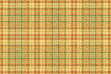 Turuncu ve sarı renklerde arkaplan desenli tartan kumaştan vektör tekstil ekoseli.