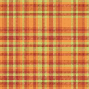 Turuncu ve kırmızı renklerde arka plan tartan kumaş ekoseli desen vektör kontrolünün tekstil dokusu.