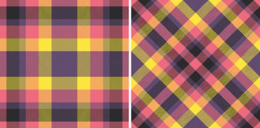 Günbatımı renklerinde ayarlanmış tartan arkaplan dokusu kumaşı ile tekstil desen kontrolünün ekosesiz vektörü.