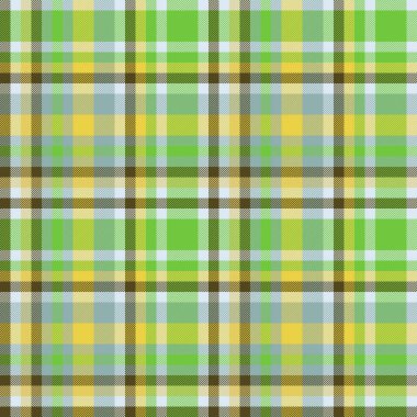 Kalıpsal desen ekoseli arkaplan dikişsiz tekstil kumaş sarı ve yeşil renkli kumaş kontrol vektörü.
