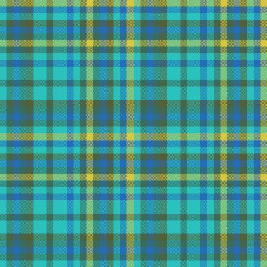Cyan ve turkuaz renklerinde tartan desenli kumaş desenli ekosenin kusursuz vektör arkaplanı.