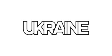 Baskı ve ağ için Ukrayna amblemi. Tasarım, modern yazı tipinde cesur tipografiye sahip geometrik stil, vektör illüstrasyonuna sahiptir. Beyaz arkaplanda izole edilmiş grafiksel slogan harfleri.