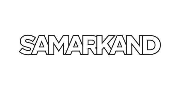 Samarcanda Uzbekistan Emblema Stampa Web Design Presenta Uno Stile Geometrico — Vettoriale Stock