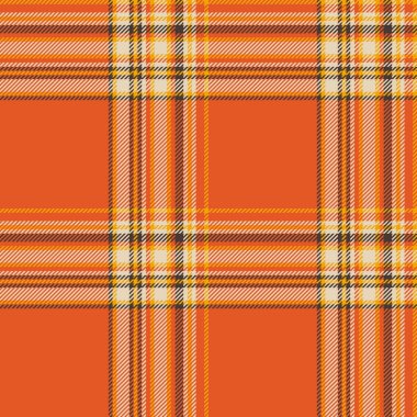 Vektör dokusunun tekstil ekoseli kumaşı turuncu ve açık renkli kumaş arka plan kontrolüyle pürüzsüz.