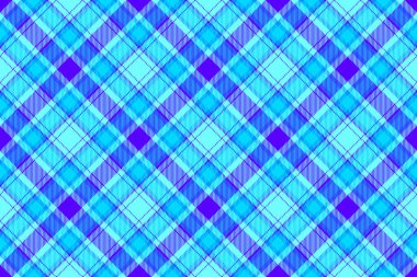 Parlak ve gök mavisi renklerinde arkaplan kumaşı dokusuna sahip tekstil ekoseli vektörün kusursuz şablonunu kontrol et.