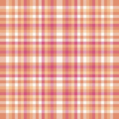 Kumaş arka plan tartanının dokuma vektör dokusu turuncu ve fildişi renklerinde ekosesiz desenli.