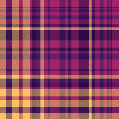 Kumaş desenli ekose kumaşın tekstil dokusu. Pembe ve kehribar renkli vektör kontrol arkaplanı var..