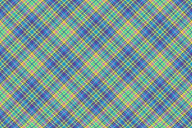 Mavi ve sarı renklerde vektör tekstil dokusuna sahip ekose kumaştan desenli tartan denetimi.