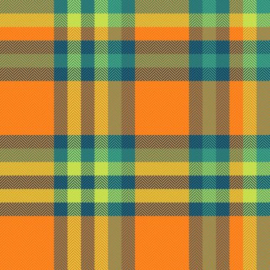 Cyan ve mandalina renklerinde ekose vektör geçmişi olan kumaş tekstil desenli kusursuz desen tartan..