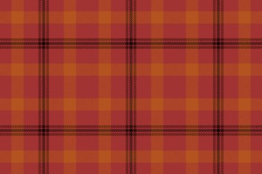Kumaş desenli ekose kumaştan kusursuz vektör ekoseli. Kırmızı ve turuncu renkli arka plan tekstili..