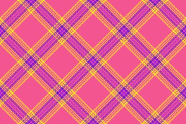 Ekose ekoseli kumaşın kumaş desenini pembe ve mor renklerde doku tekstil vektör arkaplanı ile kontrol et.