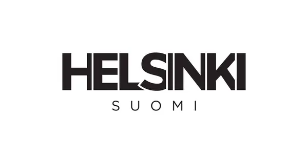 Helsinki Finlandia Emblema Stampa Web Design Presenta Uno Stile Geometrico — Vettoriale Stock