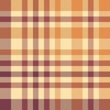 Kırmızı ve turuncu renklerde tartsız doku arka planına sahip vektör tekstil dokusunun desenli kontrolü.