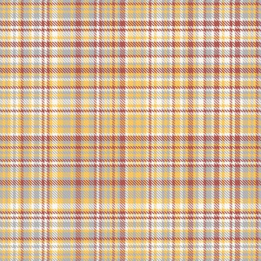 Kehribar ve deniz kabuğu renklerinde tartan ve vektör desenli ekose kumaşın dokusu pürüzsüz..