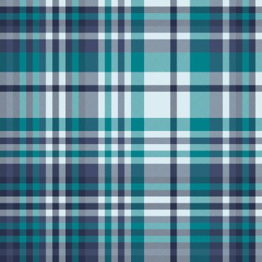 Tekstil dikişsiz arkaplanı olan tartan vektör ekoseli ışık ve cyan renklerinde kumaş desen kontrolü.