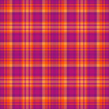 Ekose ekoseli kumaşın vektör tekstil arka planı. Pembe ve parlak renklerde kumaş deseni var..