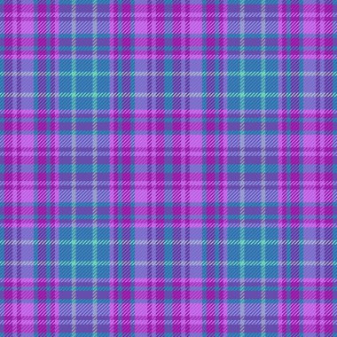 Kalıpsal tekstil vektörü mavi ve mor renklerde pürüzsüz olan kumaş ekoseli arka plan kontrolü.
