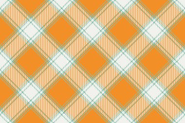 Kumaş desenli ekose desenli tartan turuncu ve beyaz renklerde tekstil arkaplan dikişsiz vektör.