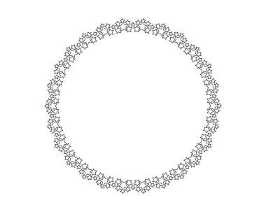 Dekorasyon çerçevesini vektör olarak başlat. Yıldızlar sınır çevresinde soyuttur. Çember yıldız ödülü.