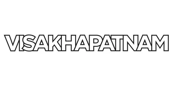 인도에서 Visakhapatnam 디자인은 기하학적 스타일 글꼴의 대담한 타이포그래피와 일러스트를 갖추고 — 스톡 벡터