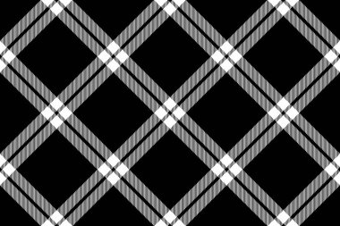 Siyah ve beyaz renkli tekstil arkaplan dokusuna sahip kumaşın desensiz tartan vektörü denetimi.