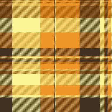 Turuncu ve sarı renklerde kusursuz ekose vektör desenli tekstil dokusunu kontrol et.
