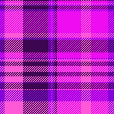 Ekose vektörün tekstil olmayan kumaşı. Arka plan deseni parlak ve pembe renkli tartan desenli..