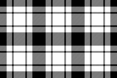 Vektör desenli kumaşın desenini arka plan tekstil dikişsiz siyah ve beyaz renklerde tartan ile kontrol et.