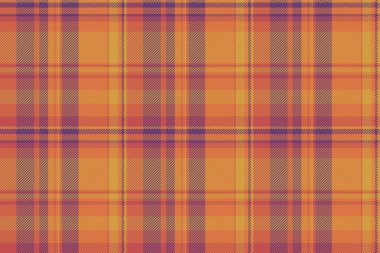 Turuncu ve kehribar renklerinde tartan kumaş arka planı olan tekstil dikişsiz vektörün ekose desenli dokusu.