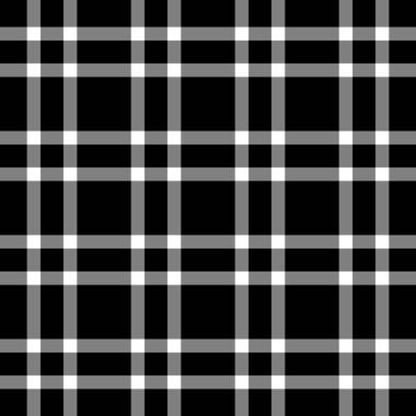 Gri ve siyah renklerde, kusursuz desenli tekstil vektörüyle kumaş ekoseli kontrolünün tartan desenli arka planı.