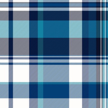 Ekose vektörün tartan desenli arkaplanı. Tekstil dikişsiz kumaş dokusu, siyan ve beyaz renklerde..