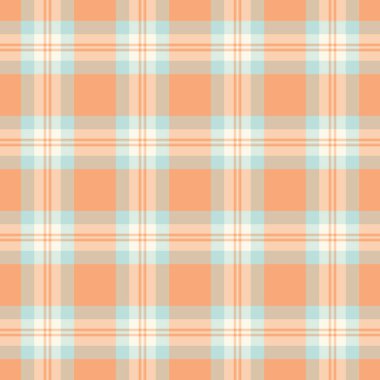 Tartan kumaş dokusunun ekosesiz deseni, ışık ve turuncu renklerde vektör tekstil arkaplanına sahip..