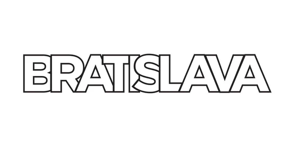 슬로바키아의 브라티슬라바는 상징입니다 디자인은 기하학적 스타일 글꼴의 대담한 타이포그래피와 일러스트를 — 스톡 벡터