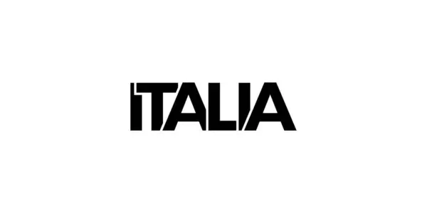 印刷とウェブのためのイタリアのエンブレム デザインは幾何学的なスタイル 現代のフォントで大胆なタイポグラフィを用いたベクターイラストを特徴としています 白い背景に隔離されたグラフィックスローガン — ストックベクタ